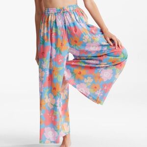 Billabong Floral Wide Leg Pants - Blue, Pink, Orange